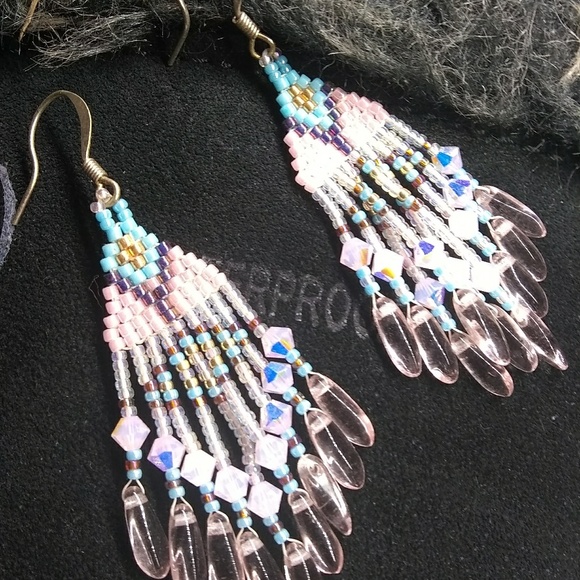 JRW Handmade Pink Swarovski Beaded Earrings - Picture 3 of 7